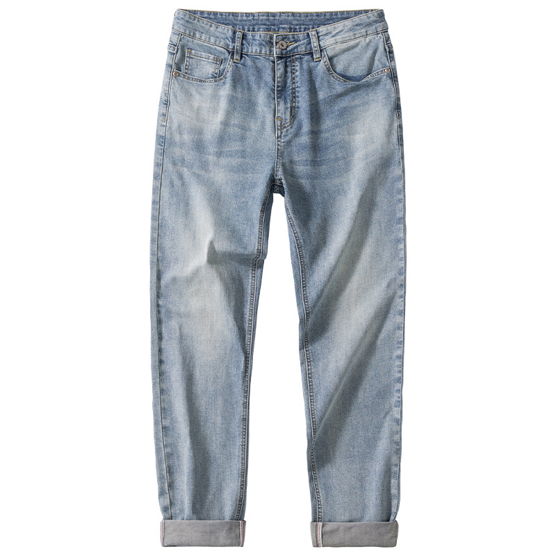 Muške traperice – korejski stil, prav kroj, visoka elastičnost, prednji zip, tkanina pamuk-modal