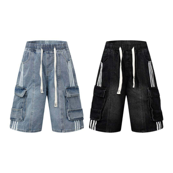 Traper cargo šorcevi s višestrukim džepovima, unisex, vintage široki kroj, cropped, 90% pamuk