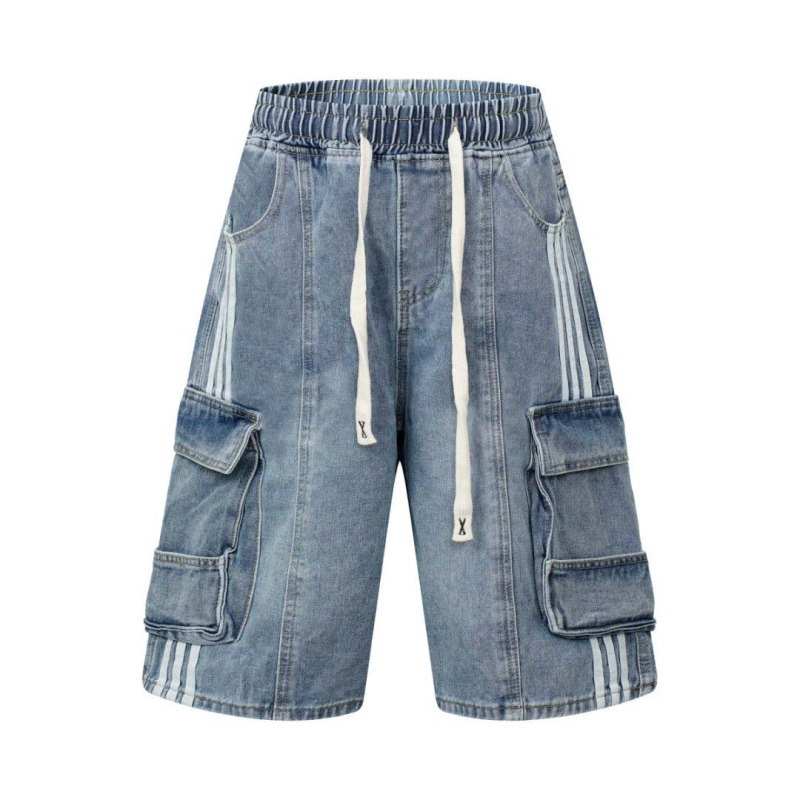 Traper cargo šorcevi s višestrukim džepovima, unisex, vintage široki kroj, cropped, 90% pamuk