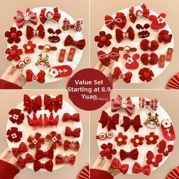 Clips de păr pentru copii – stil etnic de Anul Nou, lucrat manual; material: aliaj și țesătură; tip: clemă; potrivit pentru copii