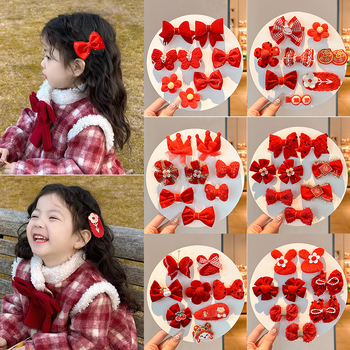 Clips de păr pentru copii – stil etnic de Anul Nou, lucrat manual; material: aliaj și țesătură; tip: clemă; potrivit pentru copii