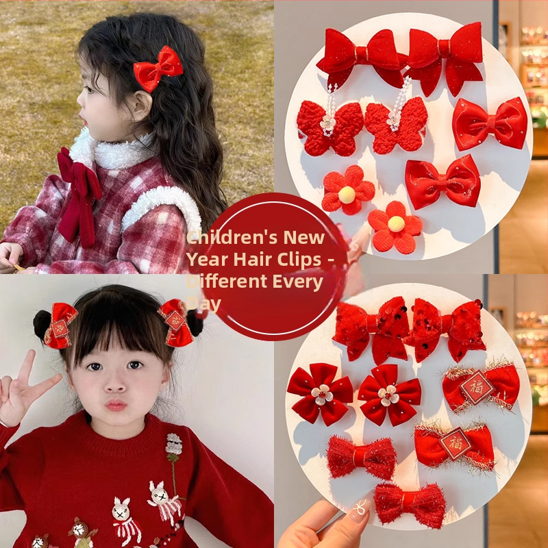 Clips de păr pentru copii – stil etnic de Anul Nou, lucrat manual; material: aliaj și țesătură; tip: clemă; potrivit pentru copii