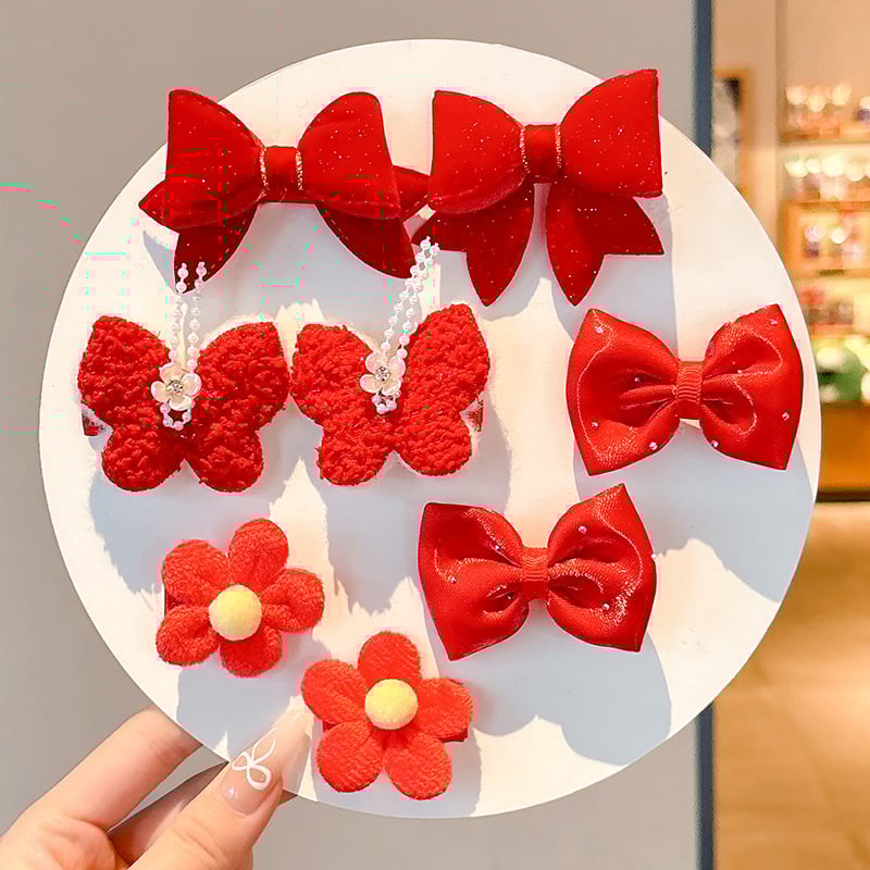 Clips de păr pentru copii – stil etnic de Anul Nou, lucrat manual; material: aliaj și țesătură; tip: clemă; potrivit pentru copii