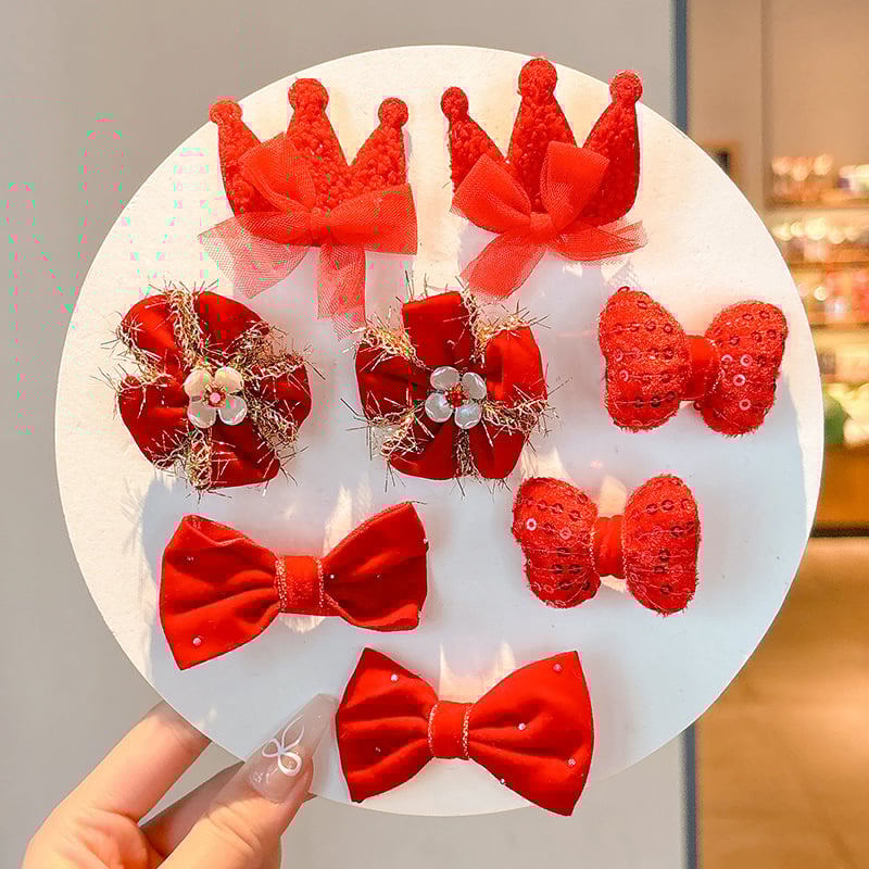 Clips de păr pentru copii – stil etnic de Anul Nou, lucrat manual; material: aliaj și țesătură; tip: clemă; potrivit pentru copii