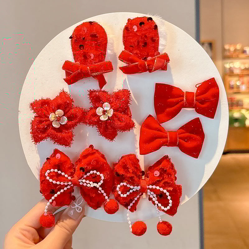 Clips de păr pentru copii – stil etnic de Anul Nou, lucrat manual; material: aliaj și țesătură; tip: clemă; potrivit pentru copii