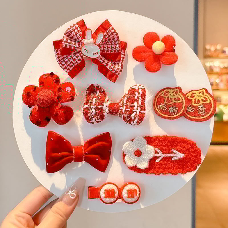 Clips de păr pentru copii – stil etnic de Anul Nou, lucrat manual; material: aliaj și țesătură; tip: clemă; potrivit pentru copii