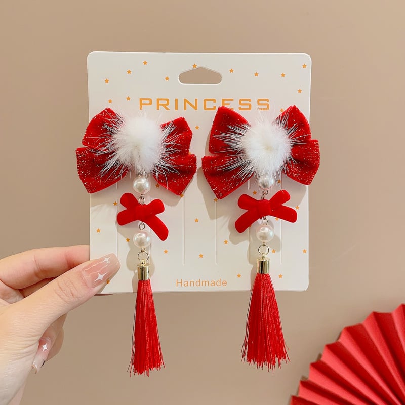 Clips de păr pentru copii – stil etnic de Anul Nou, lucrat manual; material: aliaj și țesătură; tip: clemă; potrivit pentru copii