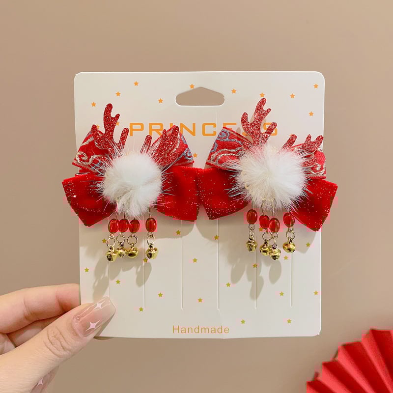 Clips de păr pentru copii – stil etnic de Anul Nou, lucrat manual; material: aliaj și țesătură; tip: clemă; potrivit pentru copii