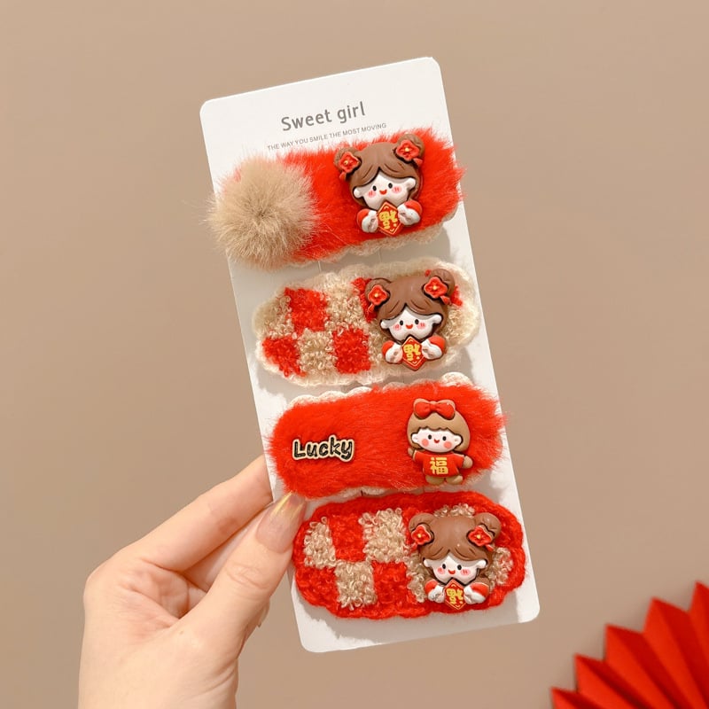 Clips de păr pentru copii – stil etnic de Anul Nou, lucrat manual; material: aliaj și țesătură; tip: clemă; potrivit pentru copii