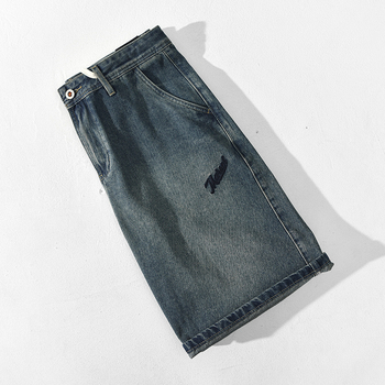 G7148 Muške traper šortice, retro isprane, ravni kroj, srednji pojas, zatvarač, 57,9% pamuka