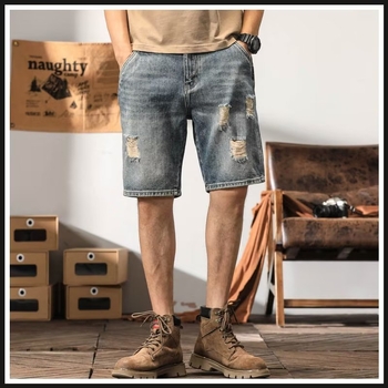 Muške pamučne traper šorceve, slobodan kroj, duljina pettočaka, ljeto, casual