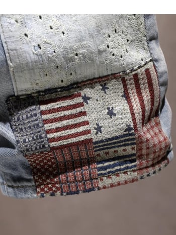 Denim šortsevi s patchwork izvezom, ravni kroj, retro stil, mješavina pamuka (68,2% pamuk, 12,7% poliester, 19,1% viskóza)