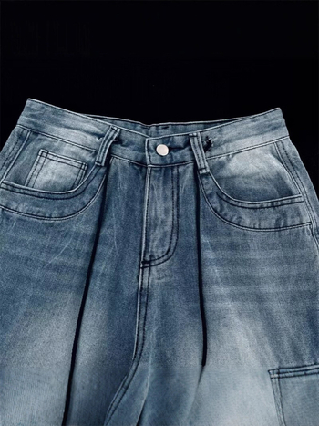 Muške traper cargo šorceve, ravni kroj, široke nogavice, višestruke džepove, ljeto 2025