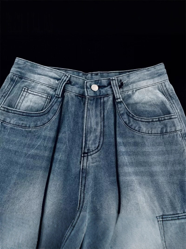 Muške traper cargo šorceve, ravni kroj, široke nogavice, višestruke džepove, ljeto 2025