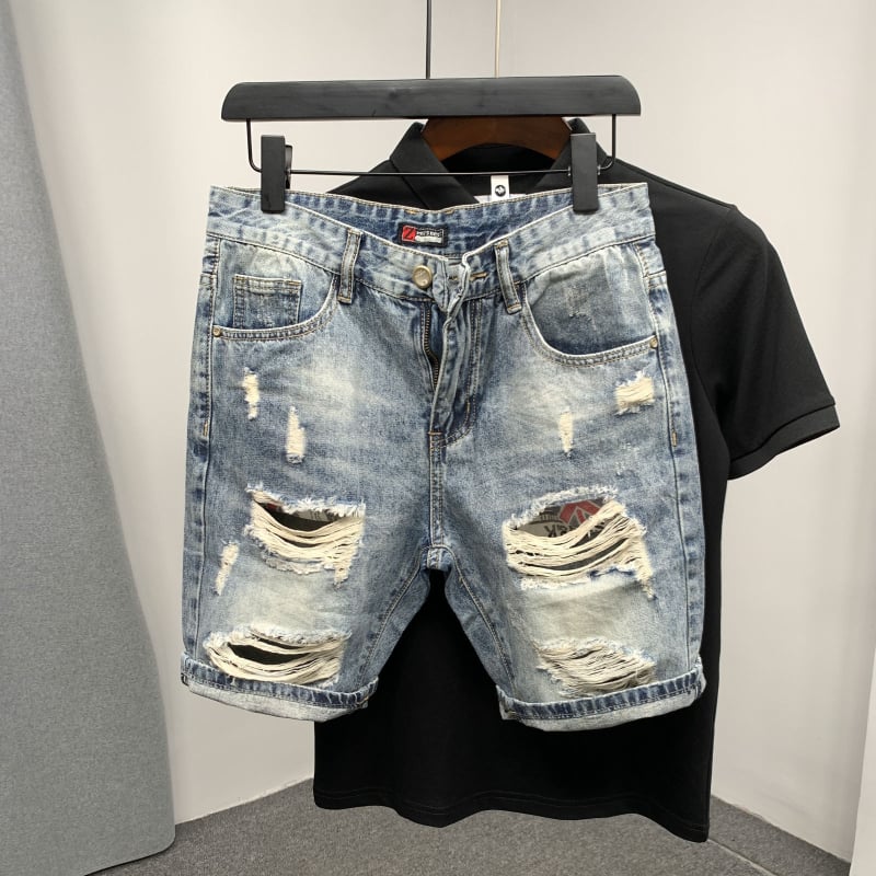 Muške traper kratke hlače, tanak rastezljivi denim, uski ravni kroj, srednji struk, zatvaranje na gumbe, za svakodnevnu upotrebu