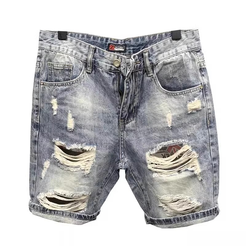 Muške traper kratke hlače, tanak rastezljivi denim, uski ravni kroj, srednji struk, zatvaranje na gumbe, za svakodnevnu upotrebu