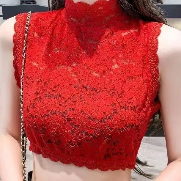 Csipkés hamis gallér nőknek, ultra-szűk álló gallér nylon béléssel, egyszínű mintázat, koreai stílus