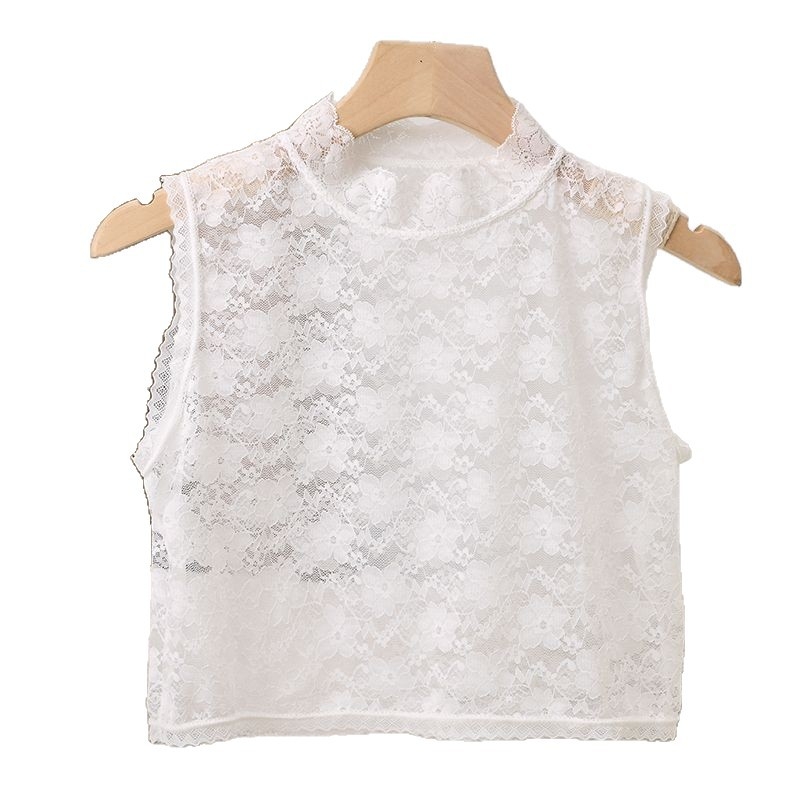 Csipkés hamis gallér nőknek, ultra-szűk álló gallér nylon béléssel, egyszínű mintázat, koreai stílus