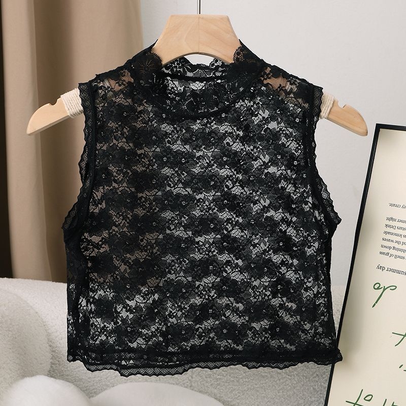 Csipkés hamis gallér nőknek, ultra-szűk álló gallér nylon béléssel, egyszínű mintázat, koreai stílus