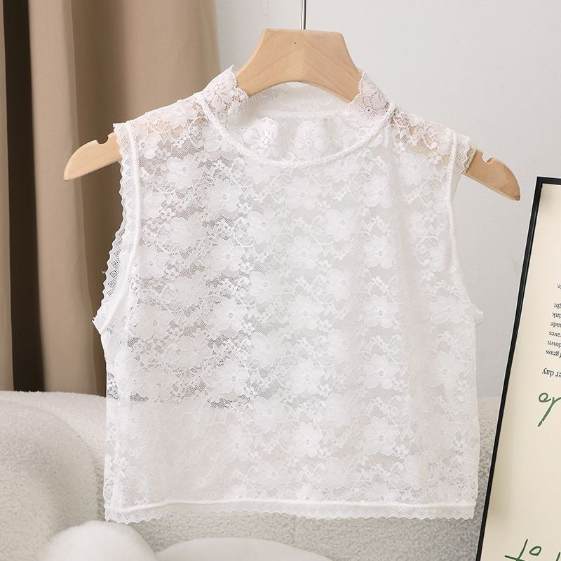 Csipkés hamis gallér nőknek, ultra-szűk álló gallér nylon béléssel, egyszínű mintázat, koreai stílus