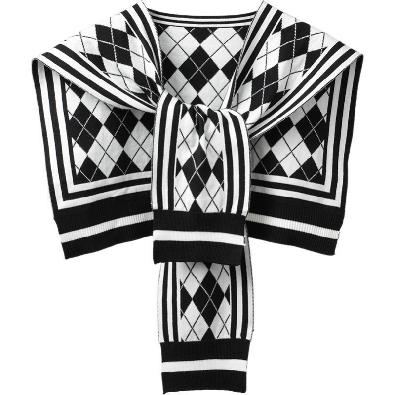 Ženski pleteni šal s lažnim ovratnikom, prugasti uzorak, viskoza, elegantan stil s vezivanjem, za sve sezone
