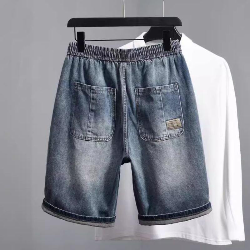 Muške denim kratke hlače – slobodan kroj, srednji pojas, detalji s patch-ovima, poliester tkanina, ležerni stil, ljeto 2024