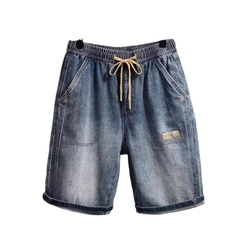 Muške denim kratke hlače – slobodan kroj, srednji pojas, detalji s patch-ovima, poliester tkanina, ležerni stil, ljeto 2024