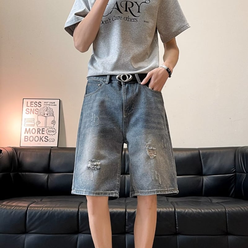 Muški traper šorc, ravni kroj, bez rastezljivosti, ljetni casual streetwear, 60% pamuk