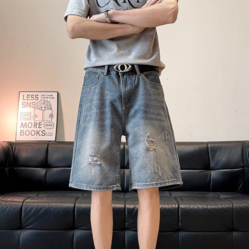 Muški traper šorc, ravni kroj, bez rastezljivosti, ljetni casual streetwear, 60% pamuk