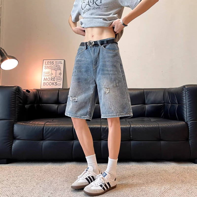 Muški traper šorc, ravni kroj, bez rastezljivosti, ljetni casual streetwear, 60% pamuk