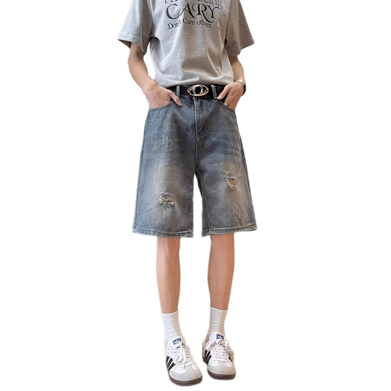 Muški traper šorc, ravni kroj, bez rastezljivosti, ljetni casual streetwear, 60% pamuk