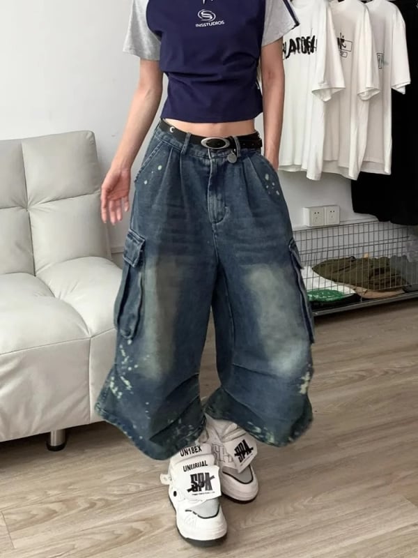 Denim Capri hlače - sprej bojano završetak, unisex, ravni kroj, mikroelastičnost, pamuk-mješavina, ljeto, proljetno izdanje 2025