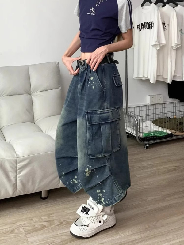 Denim Capri hlače - sprej bojano završetak, unisex, ravni kroj, mikroelastičnost, pamuk-mješavina, ljeto, proljetno izdanje 2025