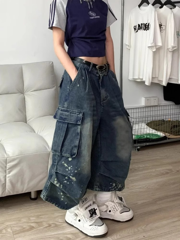 Denim Capri hlače - sprej bojano završetak, unisex, ravni kroj, mikroelastičnost, pamuk-mješavina, ljeto, proljetno izdanje 2025