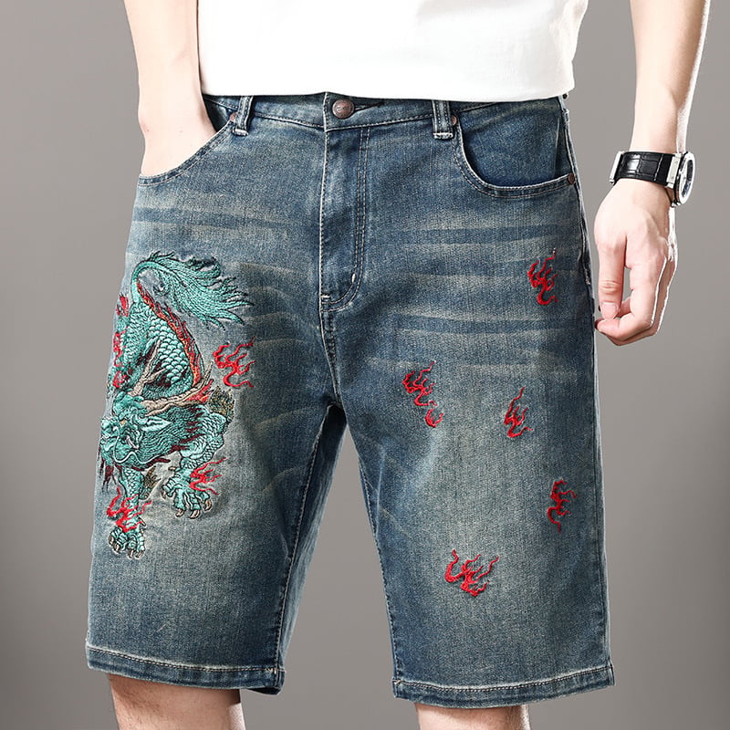 Muške traper šorceve s vezom, gradski stil, uska kroj, srednji pojas, 90% pamuka