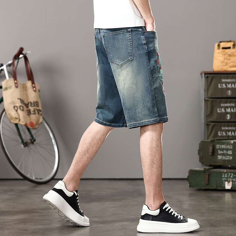 Muške traper šorceve s vezom, gradski stil, uska kroj, srednji pojas, 90% pamuka