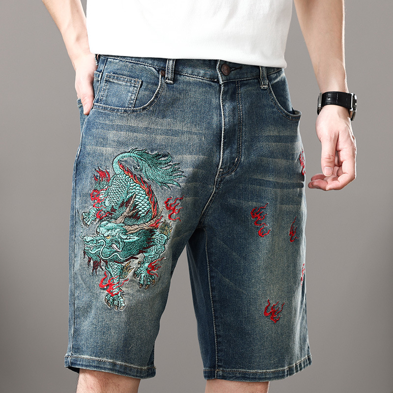 Muške traper šorceve s vezom, gradski stil, uska kroj, srednji pojas, 90% pamuka