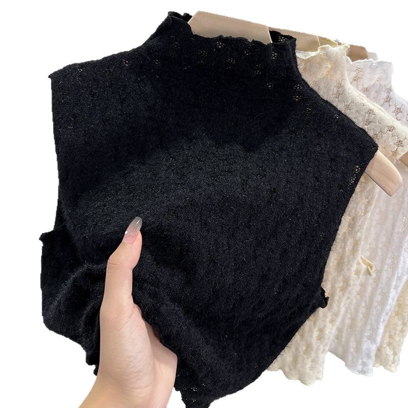 Čipkasti top bez rukava s lažnim ovratnikom, pleteni gornji dio za jesen-zimu, za odrasle, materijal: najlon svila