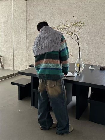 Muške traperice distressed retro, široki kroj, široke nogavice, niska struk, zatvarač na zip, visoka elastičnost