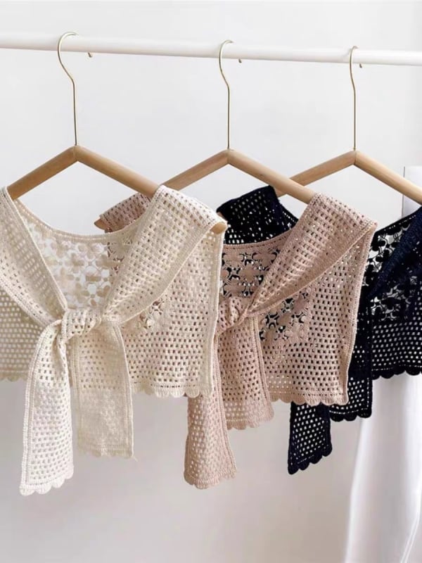 Ženski šal s izrezima, 100% pamuk, jednostavno tkanje, kvadratni oblik, monokromatski uzorak, dekorativni dodatak, japansko-korejski stil inspiriran