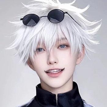 Jujutsu Kaisen Gojo Satoru cosplayparóka, modell D69K, magas hőmérsékletű szálból, gyártási mechanizmus, színezhető és göndöríthető, cosplay paróka