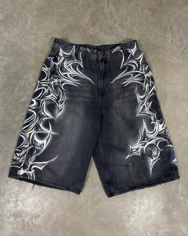 Traper šorc s gotičkim otiskom, unisex, kapri duljina, 60% pamuk, gradski street stil