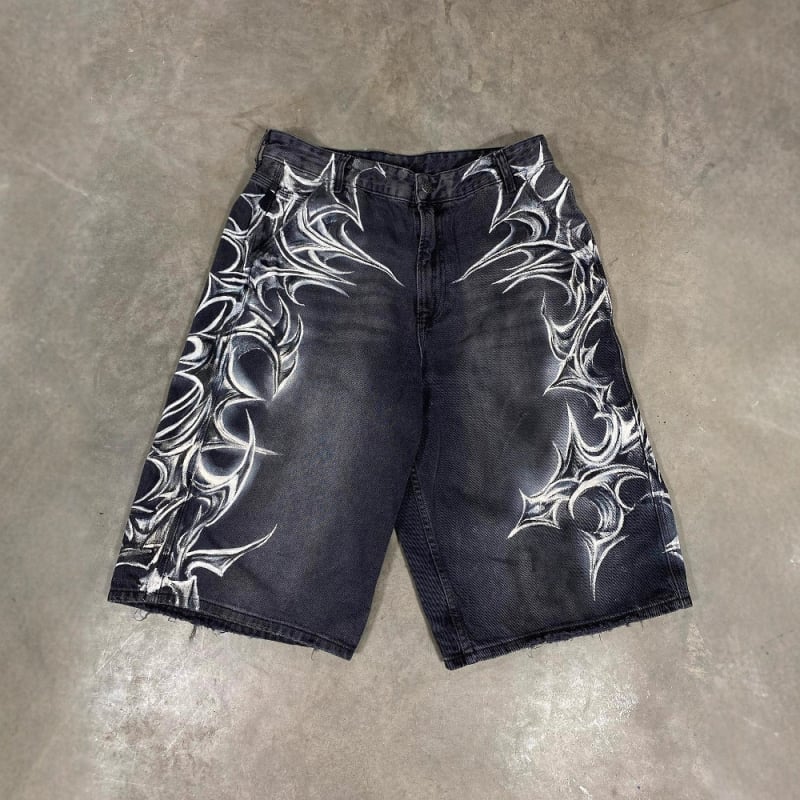 Traper šorc s gotičkim otiskom, unisex, kapri duljina, 60% pamuk, gradski street stil