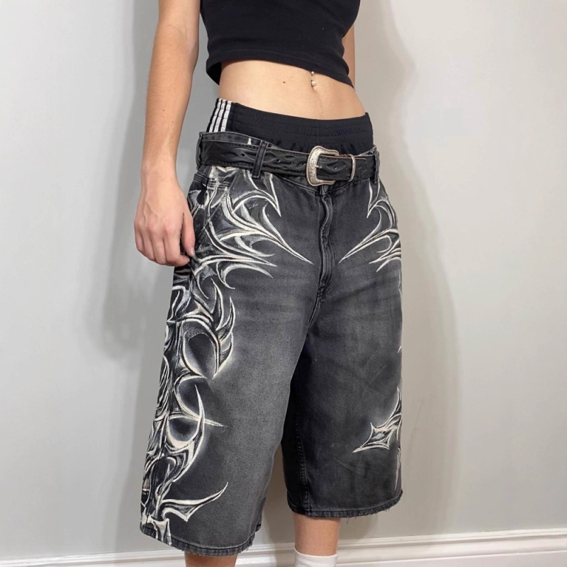 Traper šorc s gotičkim otiskom, unisex, kapri duljina, 60% pamuk, gradski street stil