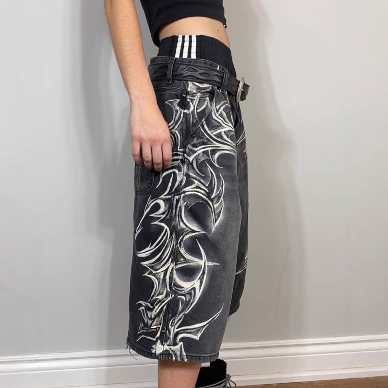 Traper šorc s gotičkim otiskom, unisex, kapri duljina, 60% pamuk, gradski street stil