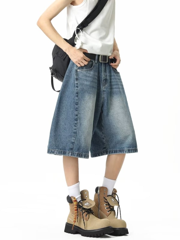 Muške traper šorceve, ravni kroj, pamuk, ljeto, retro stil