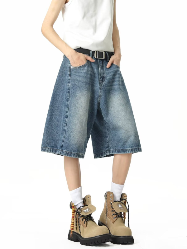 Muške traper šorceve, ravni kroj, pamuk, ljeto, retro stil