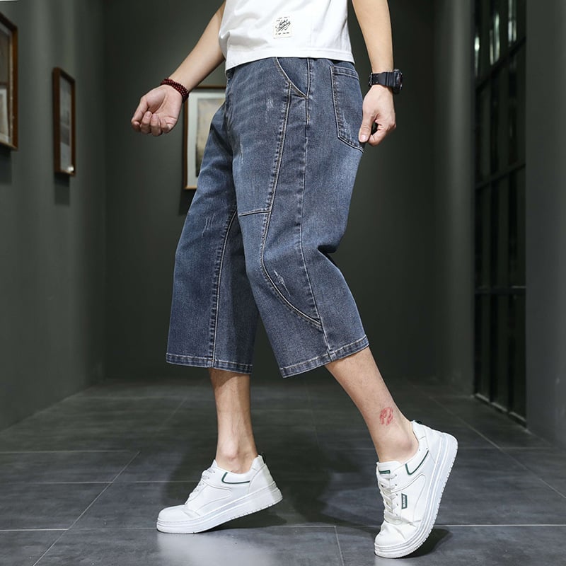 Muške cropped traperice s uskim krojem, srednja visina struka, zip zatvarač, 5 džepova, 90% pamuk