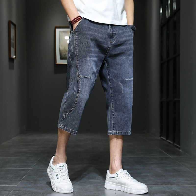 Muške cropped traperice s uskim krojem, srednja visina struka, zip zatvarač, 5 džepova, 90% pamuk