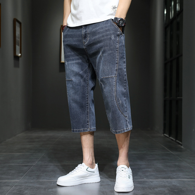 Muške cropped traperice s uskim krojem, srednja visina struka, zip zatvarač, 5 džepova, 90% pamuk